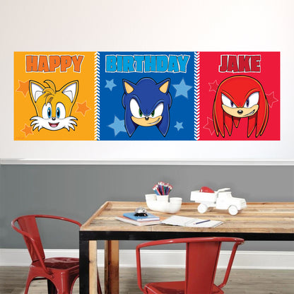 Sonic The Hedgehog Birthday - Sonic, Knuckles and Tails Heads Personalised Banner Wall Sticker