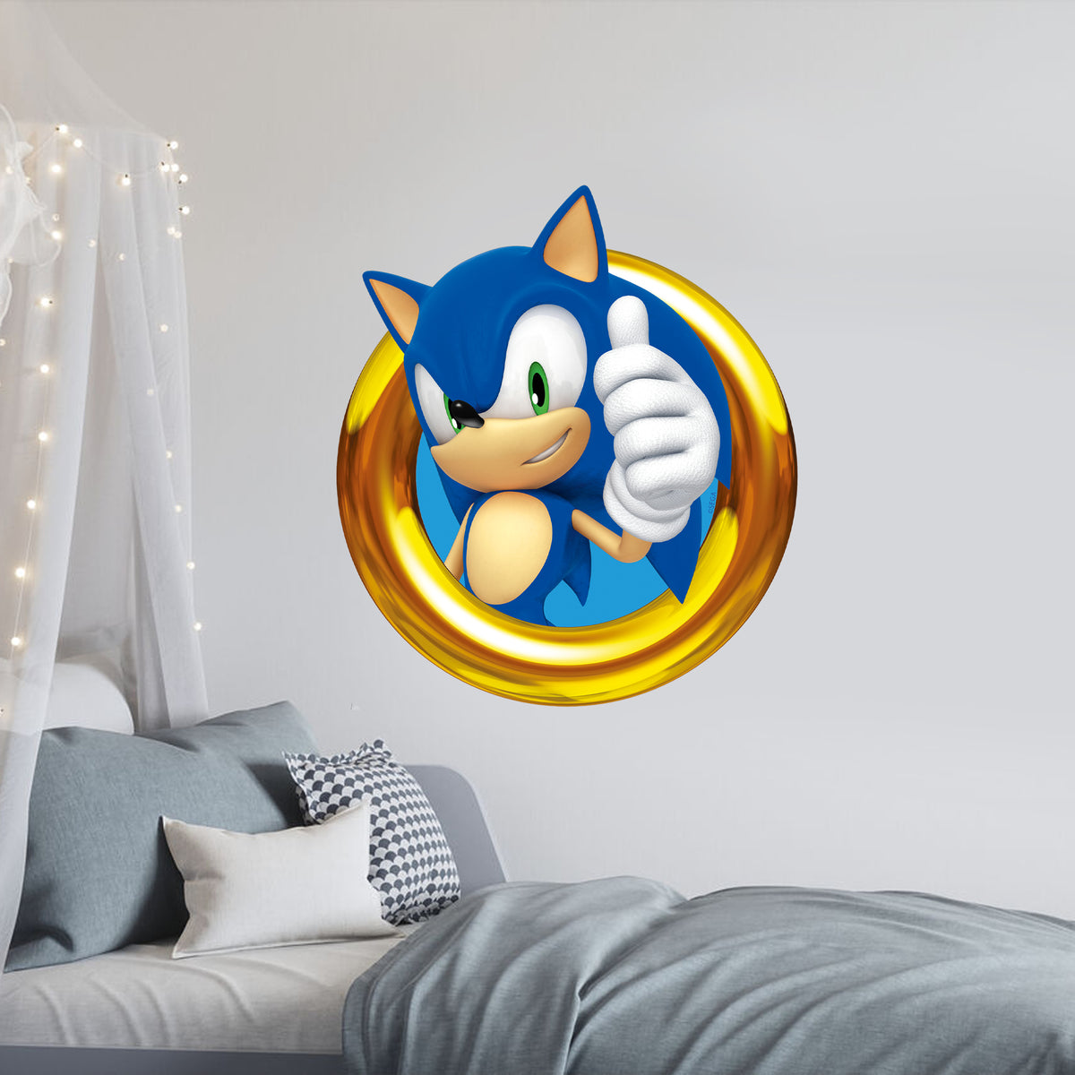 Sonic The Hedgehog Wall Sticker - Sonic in Gold-Ring Thumbs Up Wall Ar