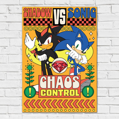 Sonic The Hedgehog Print - Sonic Vs Shadow Chaos Control Poster Wall Art