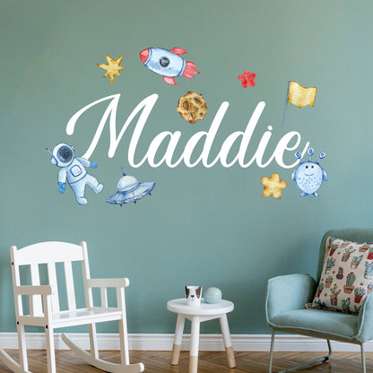 Space Wall Sticker - Astronaut Watercolour Personalised Name Wall Art