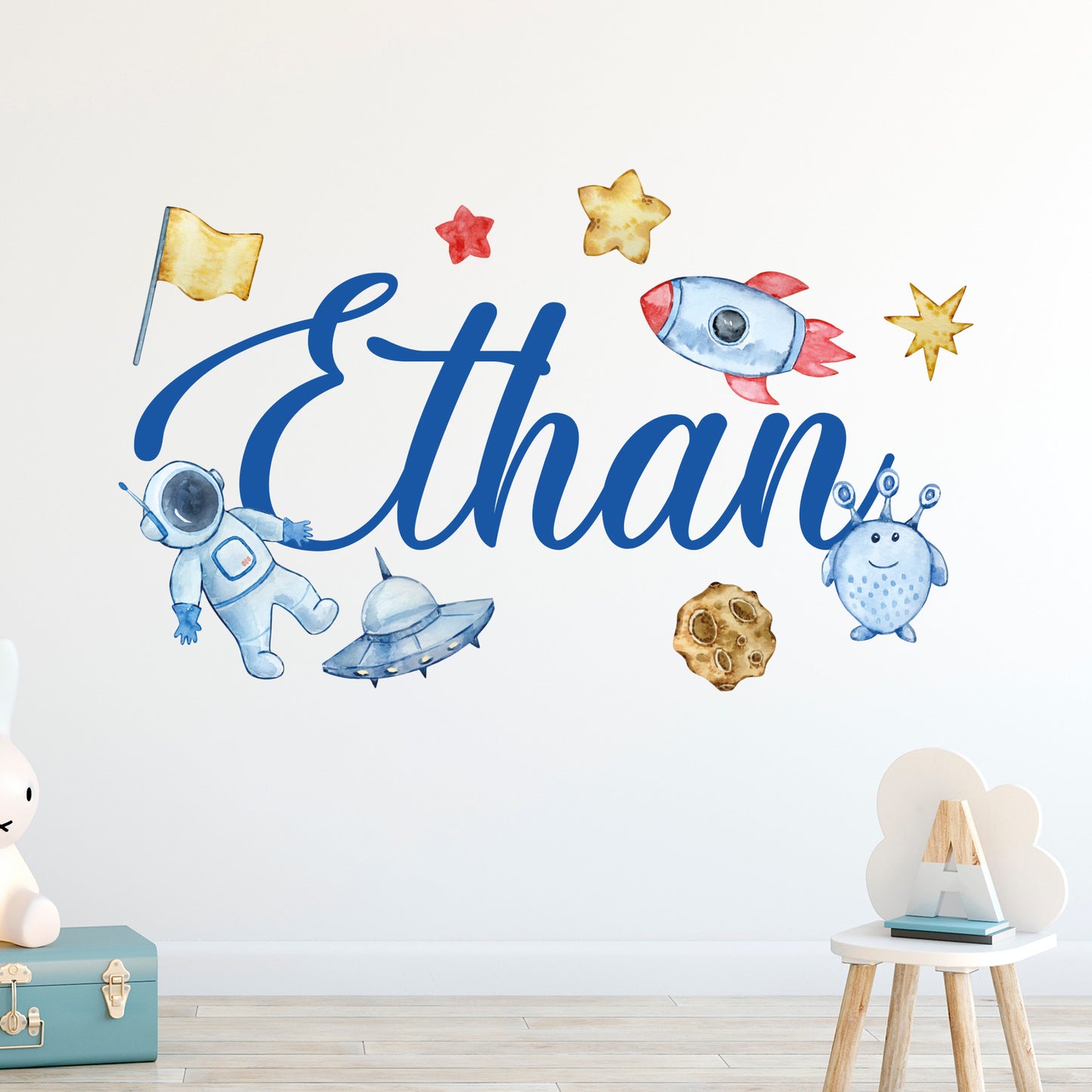 Space Wall Sticker - Astronaut Watercolour Personalised Name Wall Art