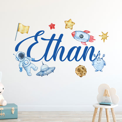 Space Wall Sticker - Astronaut Watercolour Personalised Name Wall Art