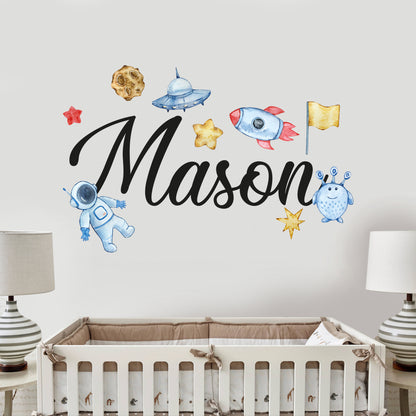 Space Wall Sticker - Astronaut Watercolour Personalised Name Wall Art
