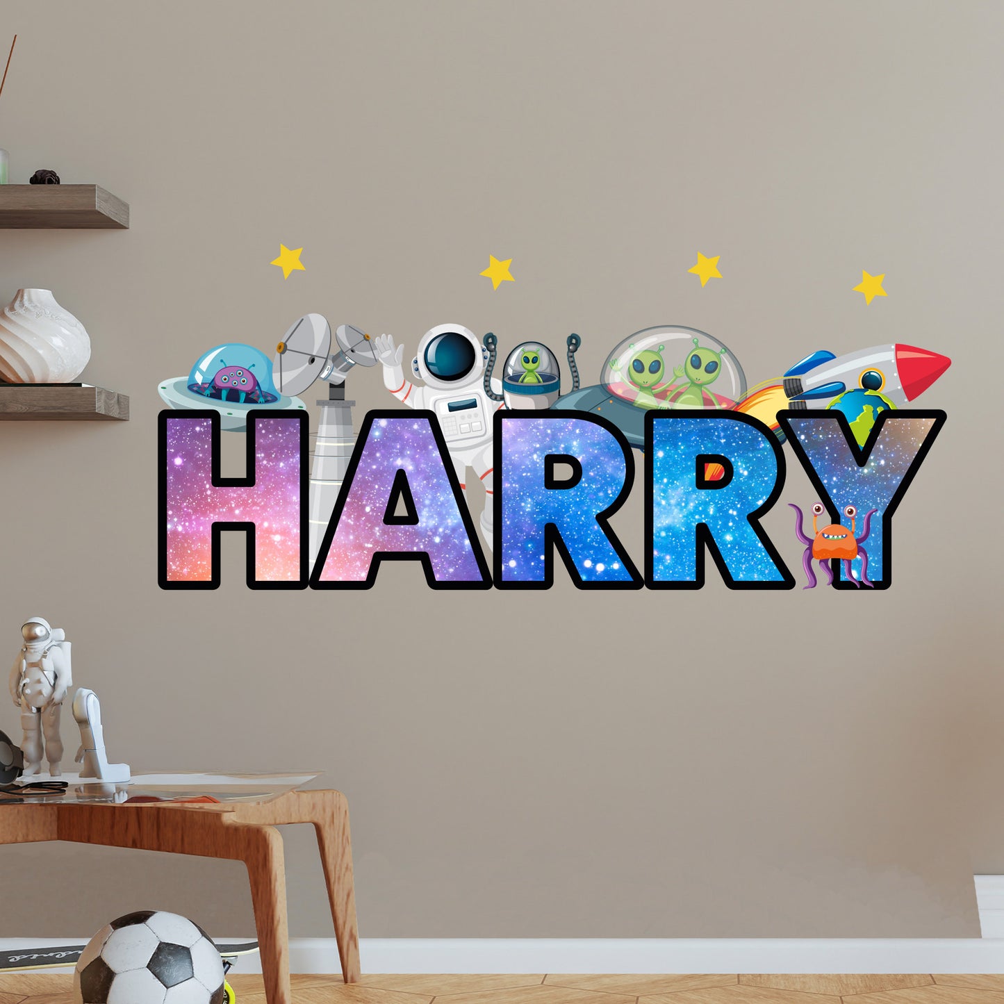 Space Wall Sticker - Galaxy With Icons Personalised Name Wall Art