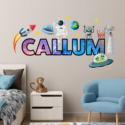 Space Wall Sticker - Galaxy With Icons Personalised Name Wall Art