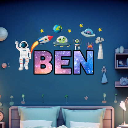 Space Wall Sticker - Galaxy With Icons Personalised Name Wall Art