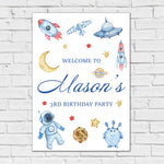 Space Birthday Sign - Watercolour Icons Personalised Foamex Board
