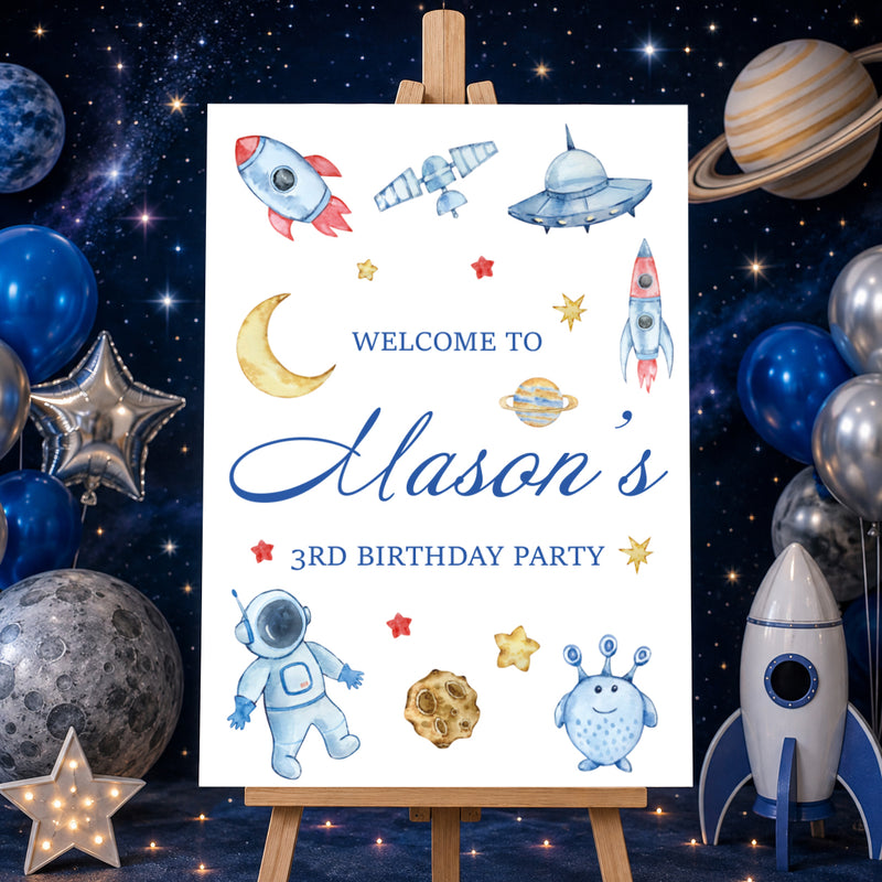 Space Birthday Sign - Watercolour Icons Personalised Foamex Board