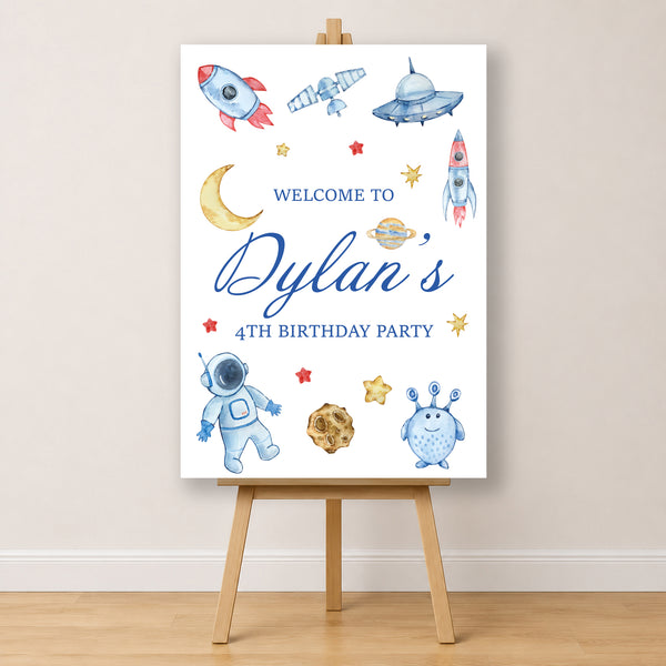 Space Birthday Sign - Watercolour Icons Personalised Foamex Board