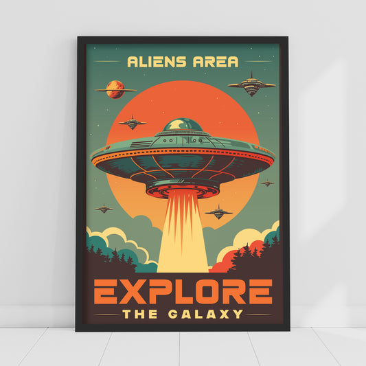 Space Wall Print - Aliens Area Explore The Galaxy Poster Wall Art