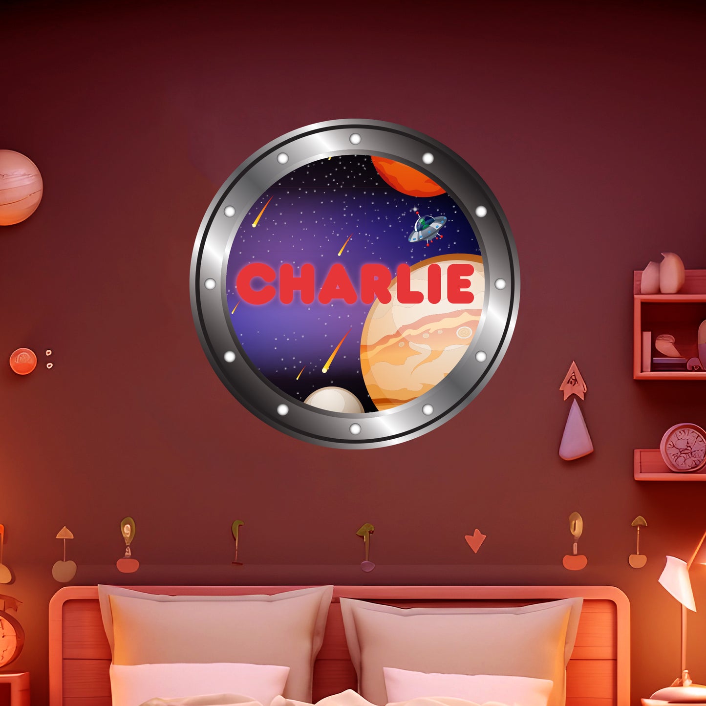 Porthole Wall Sticker - Space Planets Boys Personalised Wall Art