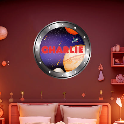 Porthole Wall Sticker - Space Planets Boys Personalised Wall Art