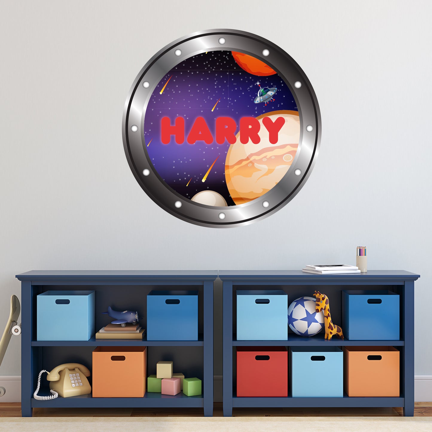 Porthole Wall Sticker - Space Planets Boys Personalised Wall Art