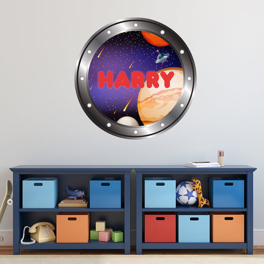 Porthole Wall Sticker - Space Planets Boys Personalised Wall Art