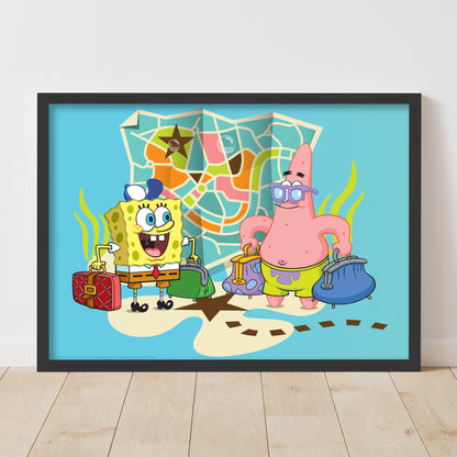 SpongeBob Print - Patrick And SpongeBob With Suitcases Poster Wall Art
