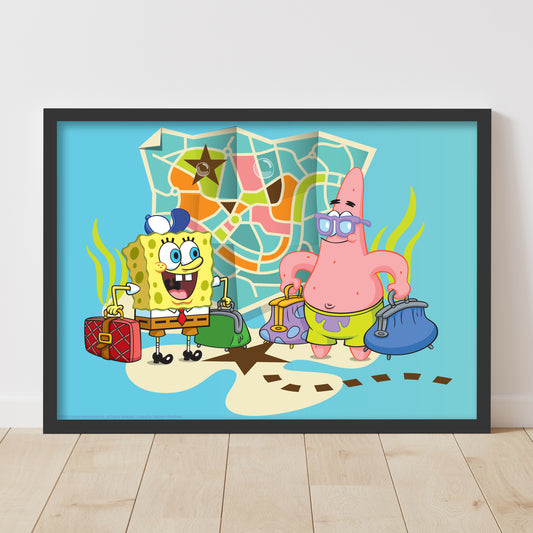 SpongeBob Print - Patrick And SpongeBob With Suitcases Poster Wall Art