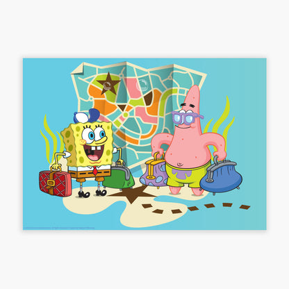 SpongeBob Print - Patrick And SpongeBob With Suitcases Poster Wall Art