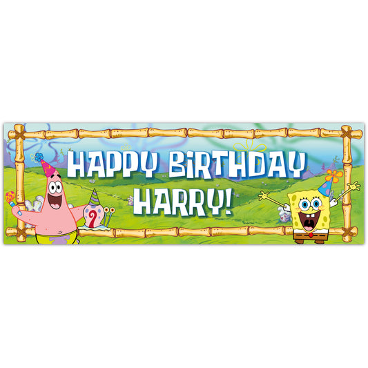 SpongeBob Birthday - SpongeBob Patrick And Gary Party Hats Personalised Banner Wall Sticker