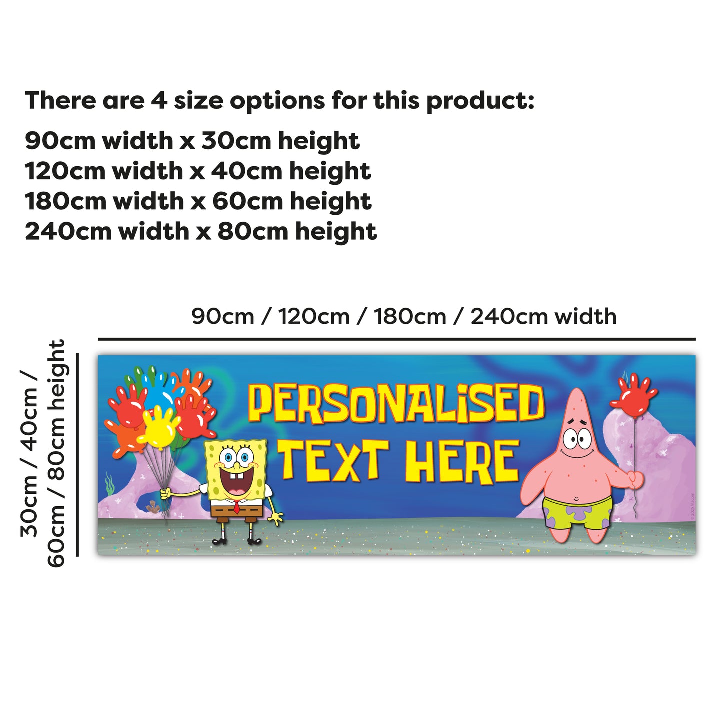 SpongeBob Birthday - SpongeBob And Patrick Balloons Personalised Banner Wall Sticker