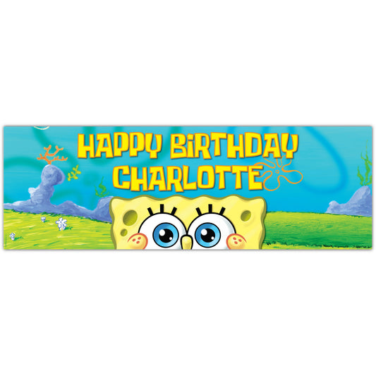 SpongeBob Birthday - SpongeBob Peeking Personalised Banner Wall Sticker