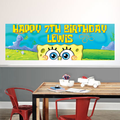 SpongeBob Birthday - SpongeBob Peeking Personalised Banner Wall Sticker