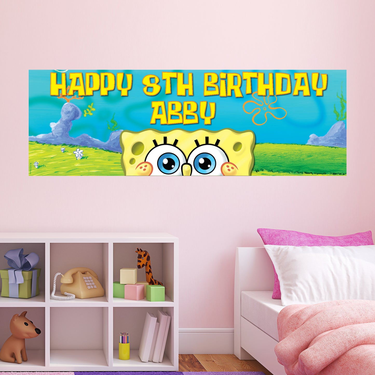 SpongeBob Birthday - SpongeBob Peeking Personalised Banner Wall Sticker