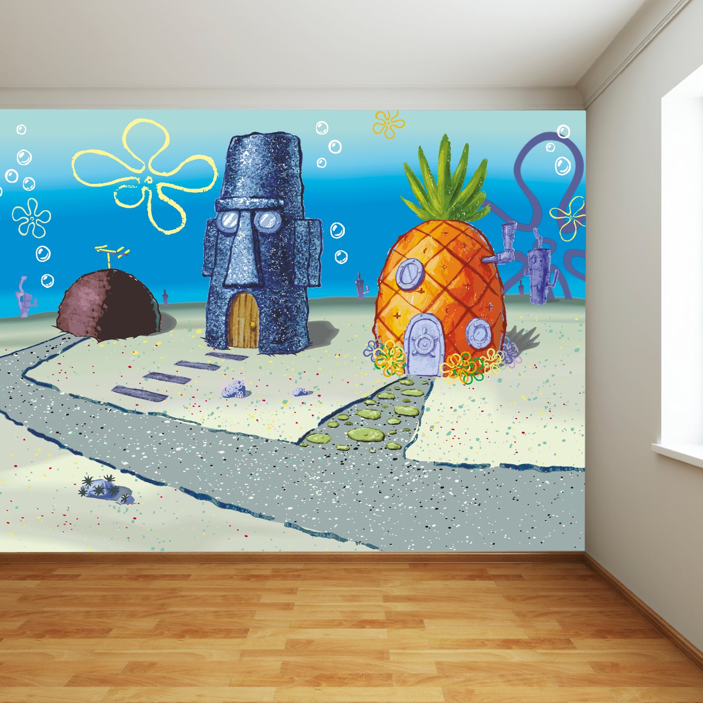 Spongebob Full Wall Mural - Bikini Bottom Houses Wall Art