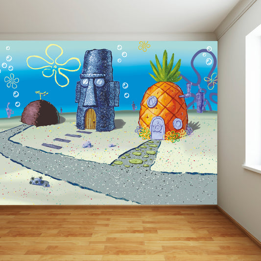 Spongebob Full Wall Mural - Bikini Bottom Houses Wall Art