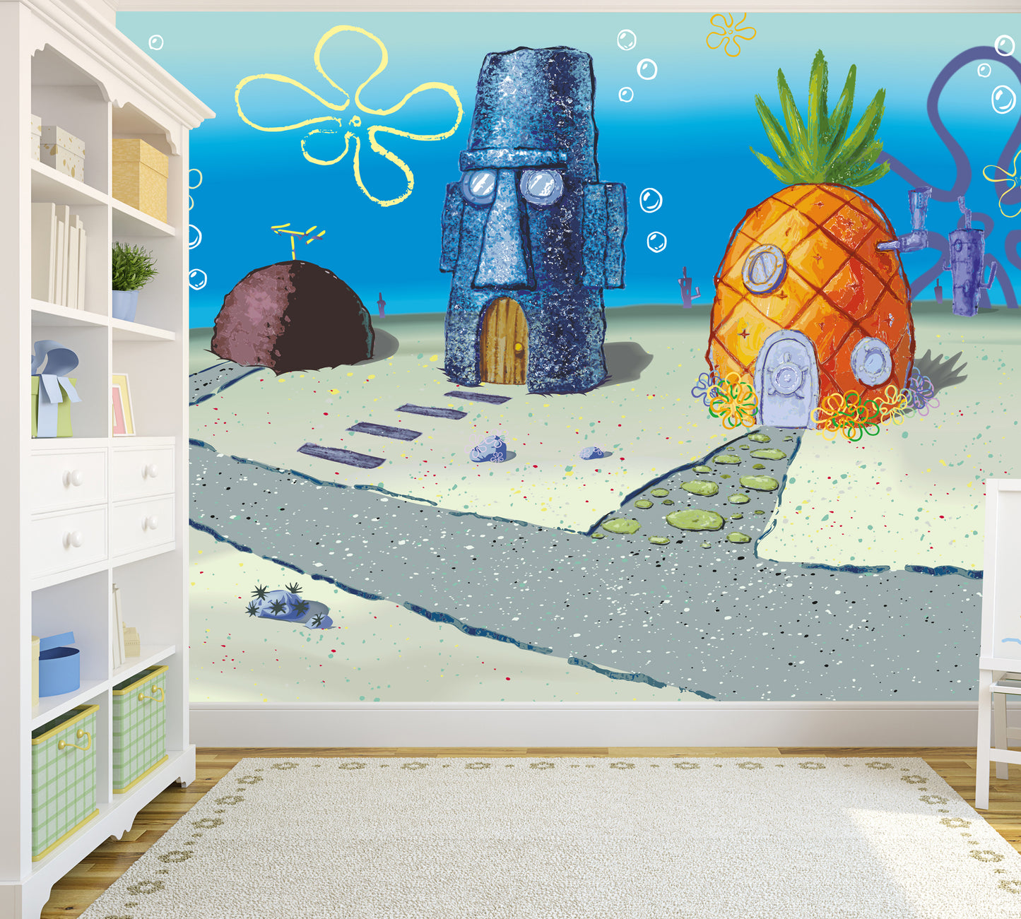 Spongebob Full Wall Mural - Bikini Bottom Houses Wall Art