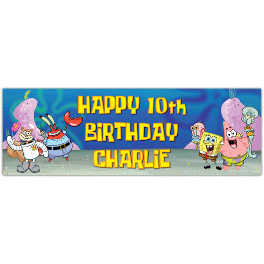 SpongeBob Birthday - SpongeBob Group Personalised Banner Wall Sticker
