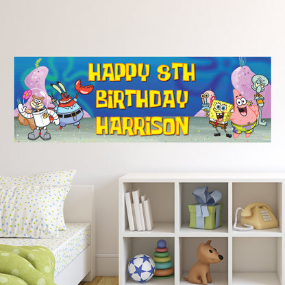 SpongeBob Birthday - SpongeBob Group Personalised Banner Wall Sticker
