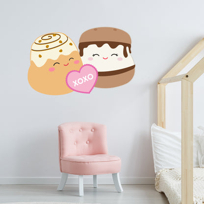 Squishmallows Wall Sticker - Chanel Cinnamon Roll and Carmelita Smore XOXO Decal Wall Art
