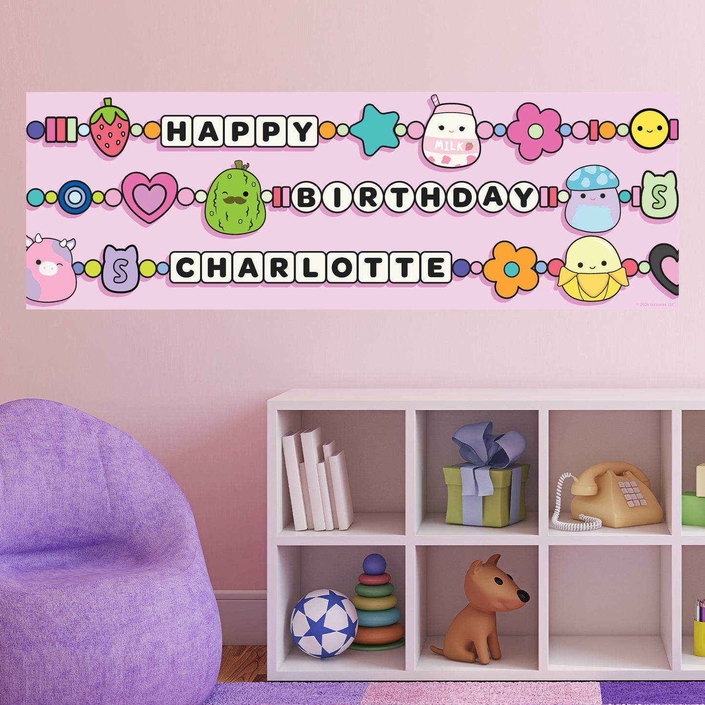 Squishmallows Birthday - Friendship Bracelet Personalised Banner Wall Sticker