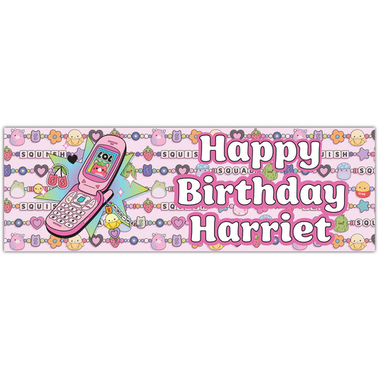 Squishmallows Birthday - Y2K Phone Personalised Banner Wall Sticker