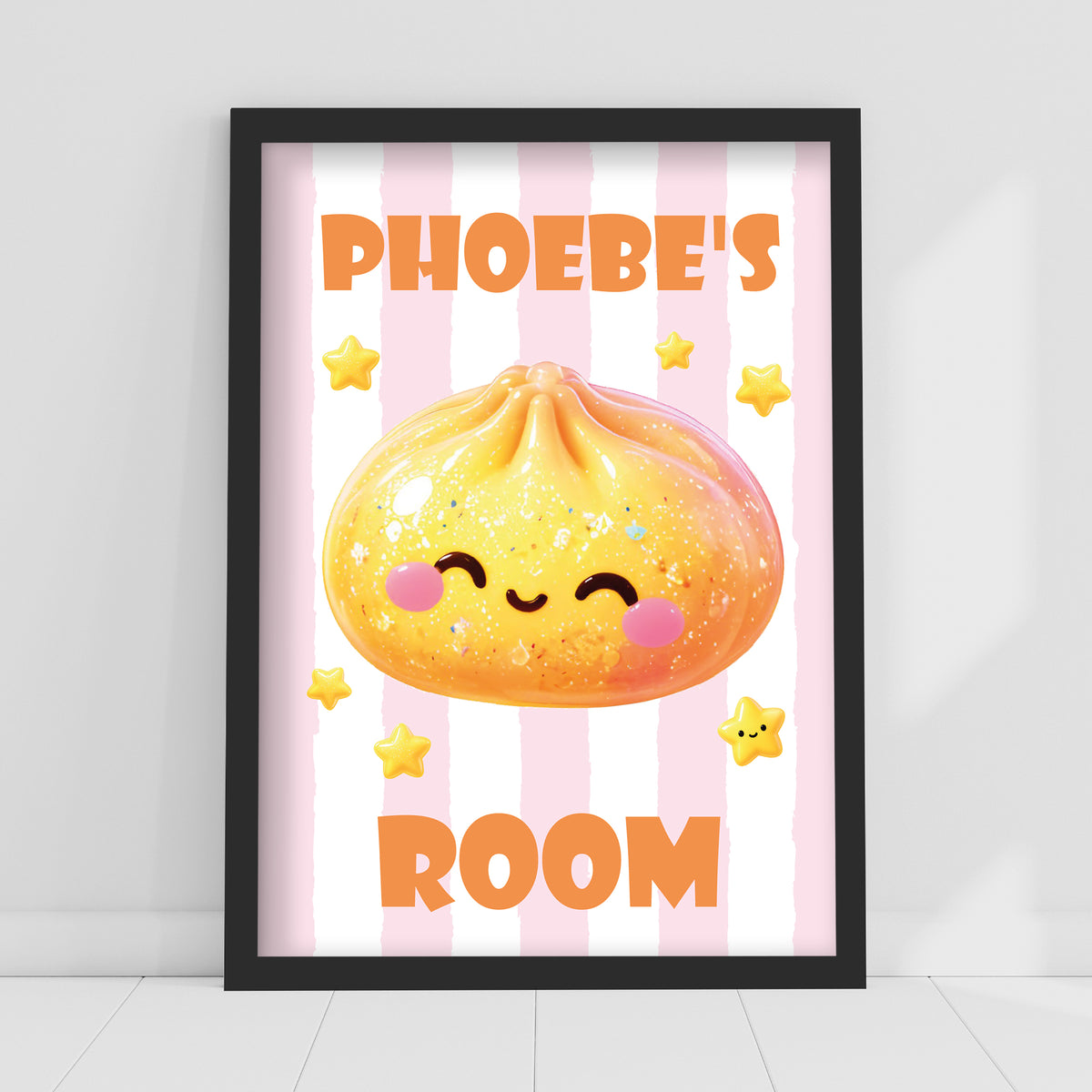 Personalised Squishy Dumpling Print with Name – Cute Kawaii Kids Bedroom Poster Wall Art