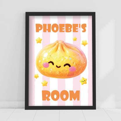Personalised Squishy Dumpling Print with Name – Cute Kawaii Kids Bedroom Poster Wall Art