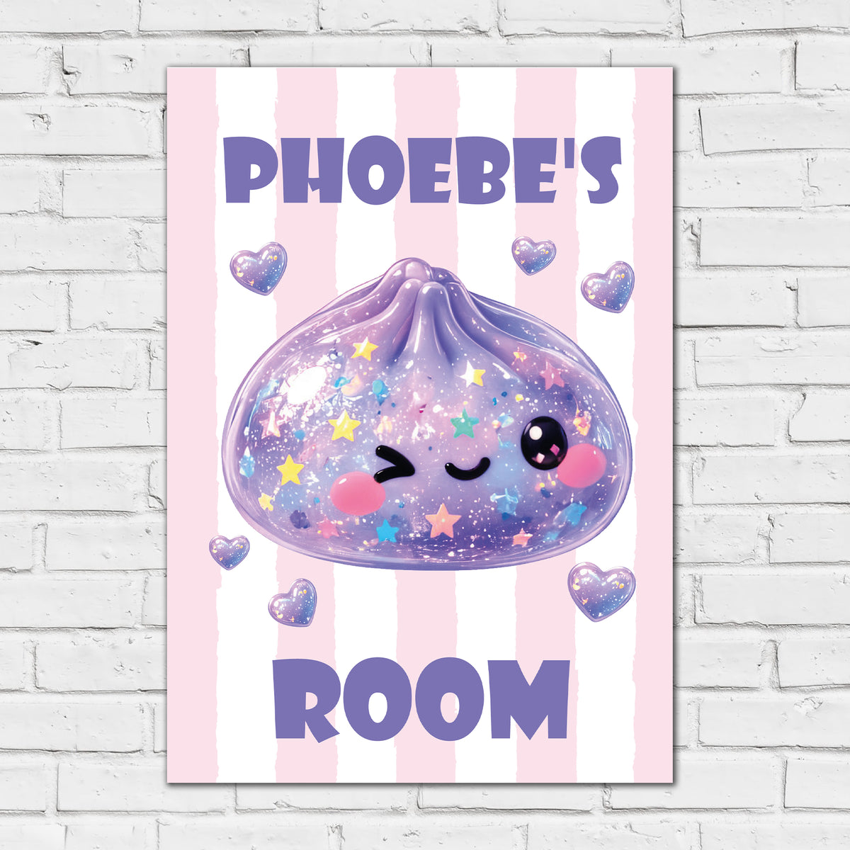 Personalised Squishy Dumpling Print with Name – Cute Kawaii Kids Bedroom Poster Wall Art