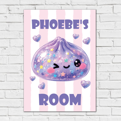 Personalised Squishy Dumpling Print with Name – Cute Kawaii Kids Bedroom Poster Wall Art