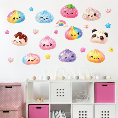 Squishy Dumpling Wall Stickers for Kids – Cute Kawaii Bedroom Wall Decal Set