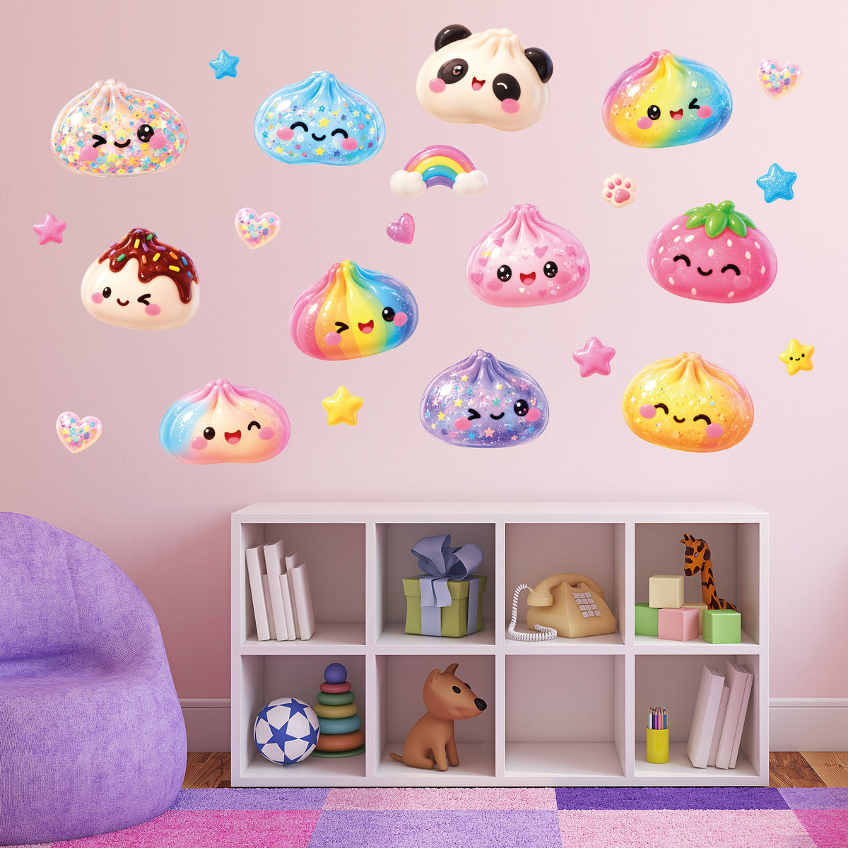 Squishy Dumpling Wall Stickers for Kids – Cute Kawaii Bedroom Wall Decal Set