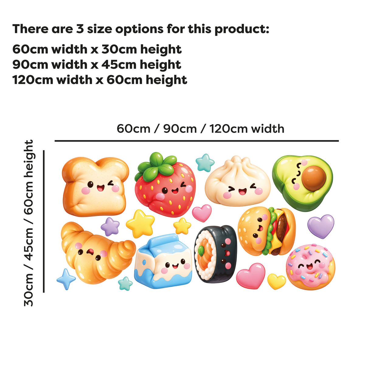 Squishy Food Wall Stickers for Kids – Cute Kawaii Character Bedroom Wall Decal Set
