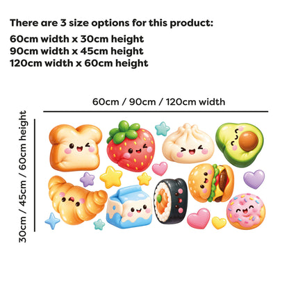 Squishy Food Wall Stickers for Kids – Cute Kawaii Character Bedroom Wall Decal Set
