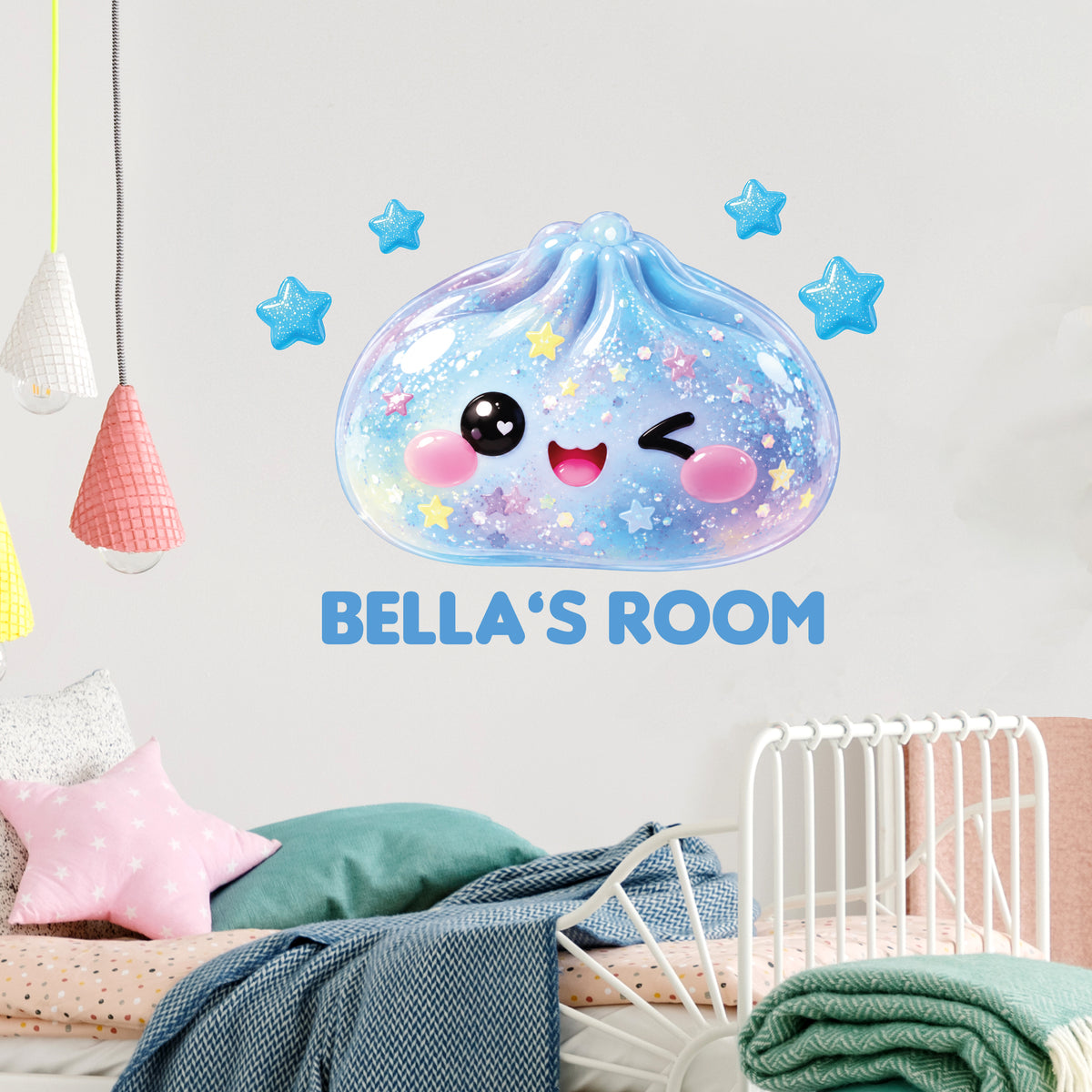 Personalised Squishy Dumpling Wall Sticker with Name – Cute Kawaii Kids Bedroom Wall Decal