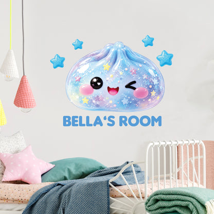 Personalised Squishy Dumpling Wall Sticker with Name – Cute Kawaii Kids Bedroom Wall Decal