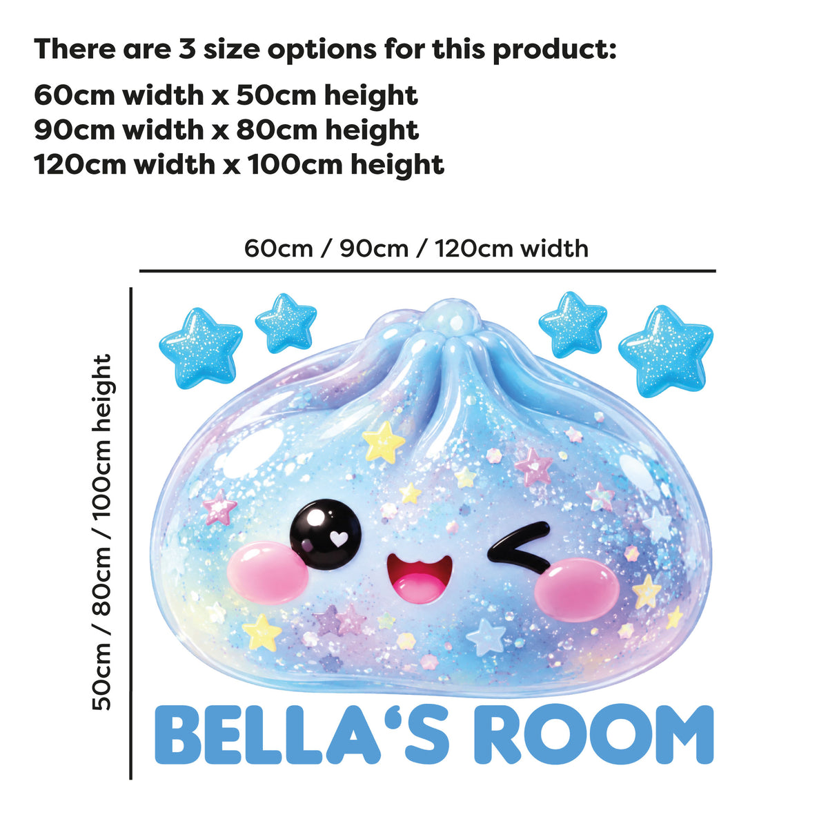 Personalised Squishy Dumpling Wall Sticker with Name – Cute Kawaii Kids Bedroom Wall Decal