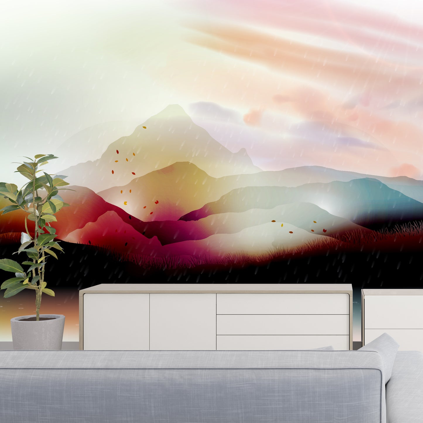 Sunset During The Drizzle Full Wall Mural