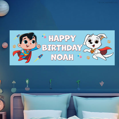 Superman Birthday - Superman And Krypto Personalised Name Banner Wall Sticker