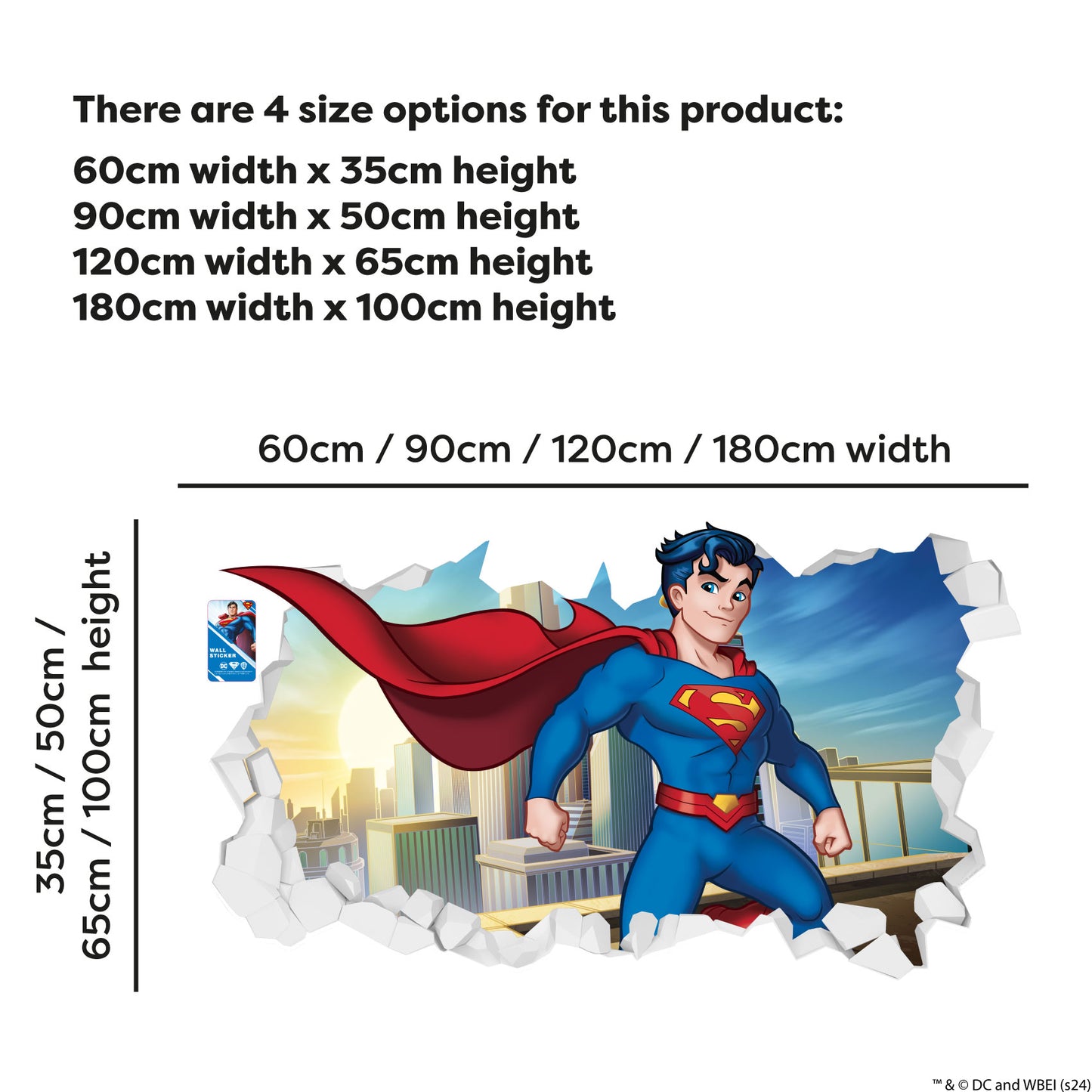 Superman Wall Sticker - Flying Over City Broken Wall Decal DC Superhero Art
