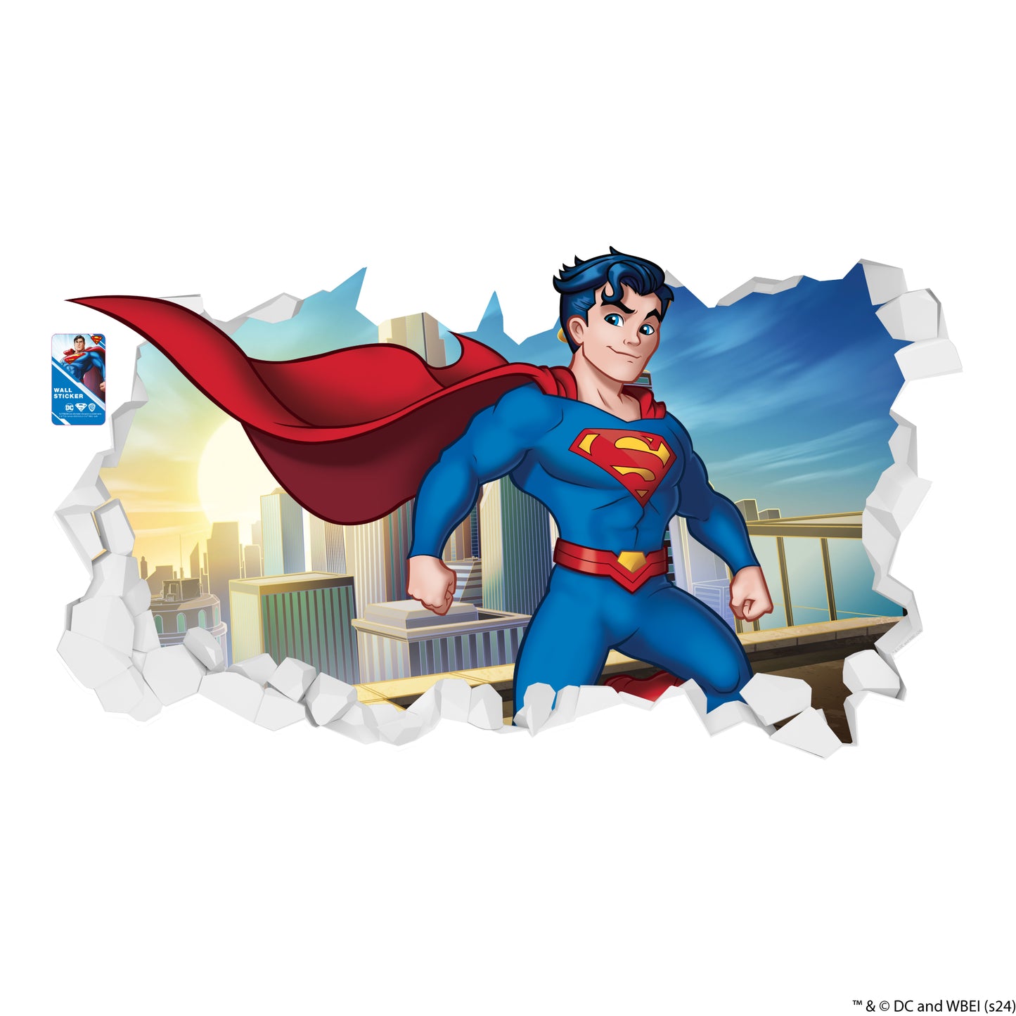 Superman Wall Sticker - Flying Over City Broken Wall Decal DC Superhero Art