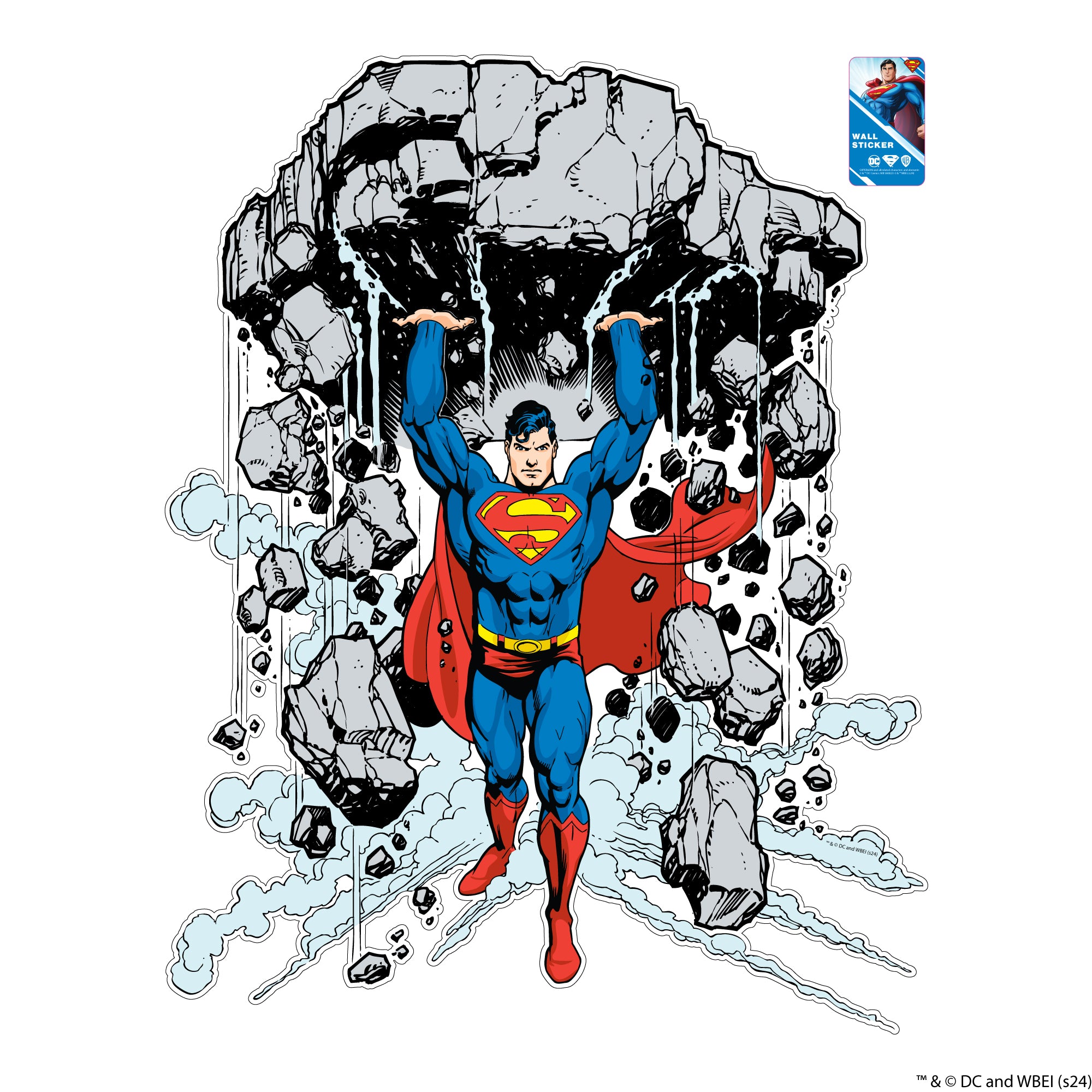 Superman Wall Sticker - Lifting Rock Sketch Wall Decal DC Superhero Ar ...